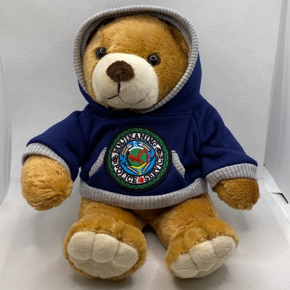 Mnjikaning Police Service Plush Stuffed Brown Bear Wearing Navy Hoodie Dan Dee - Picture 2 of 8